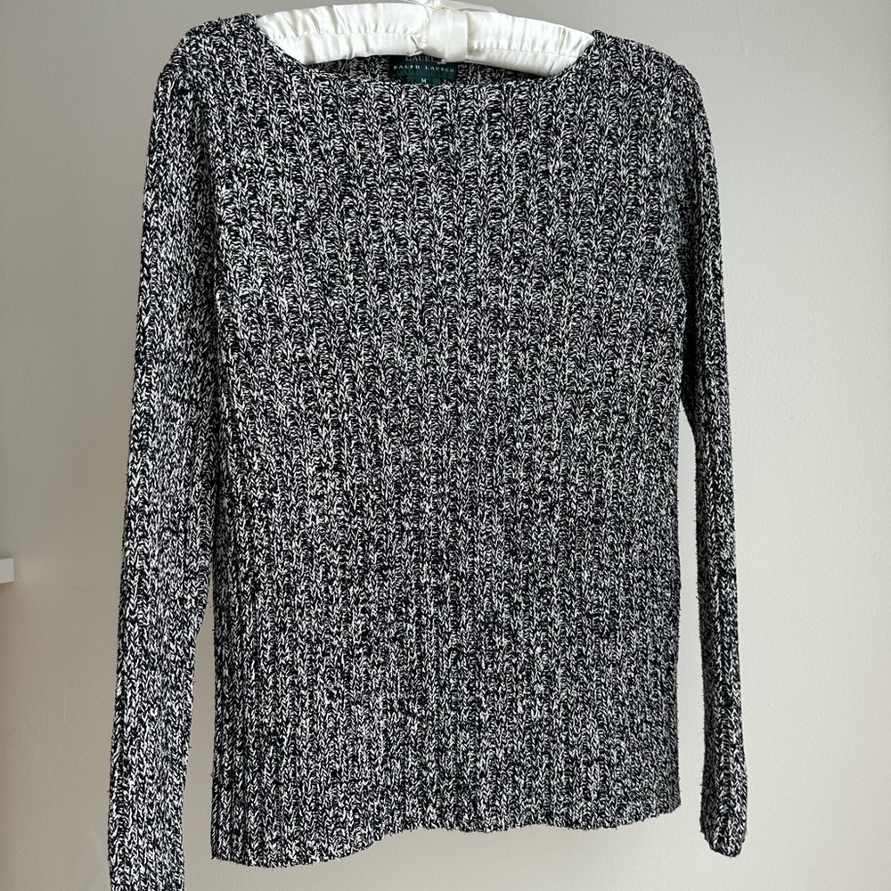 Lauren Ralph Lauren Sweater Long Sleeve Black Medium Womens Silk Linen Blend.